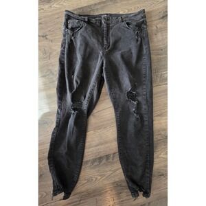 Women's sz 1X ENJEAN Black Distressed Ripped Skinny Jeans